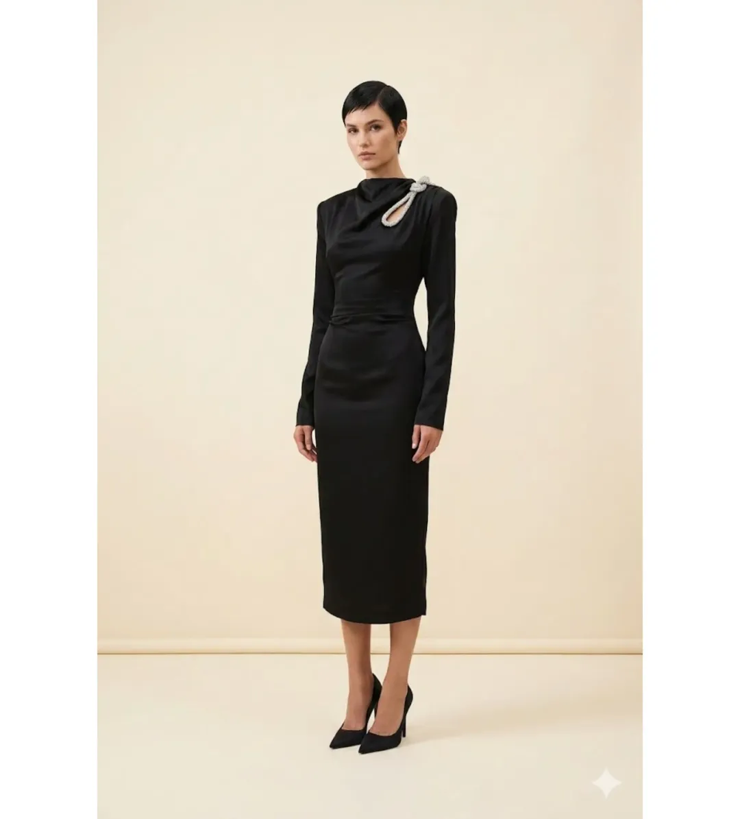 Rachel Gilbert Henrietta Embellished Midi Dress in Black Size AU6  for rent on The Volte - main image
