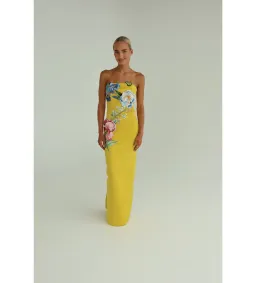Leo Lin Rayna Applique Floral Bustier Maxi Dress Mustard Size AU 10 for rent on The Volte - image 2