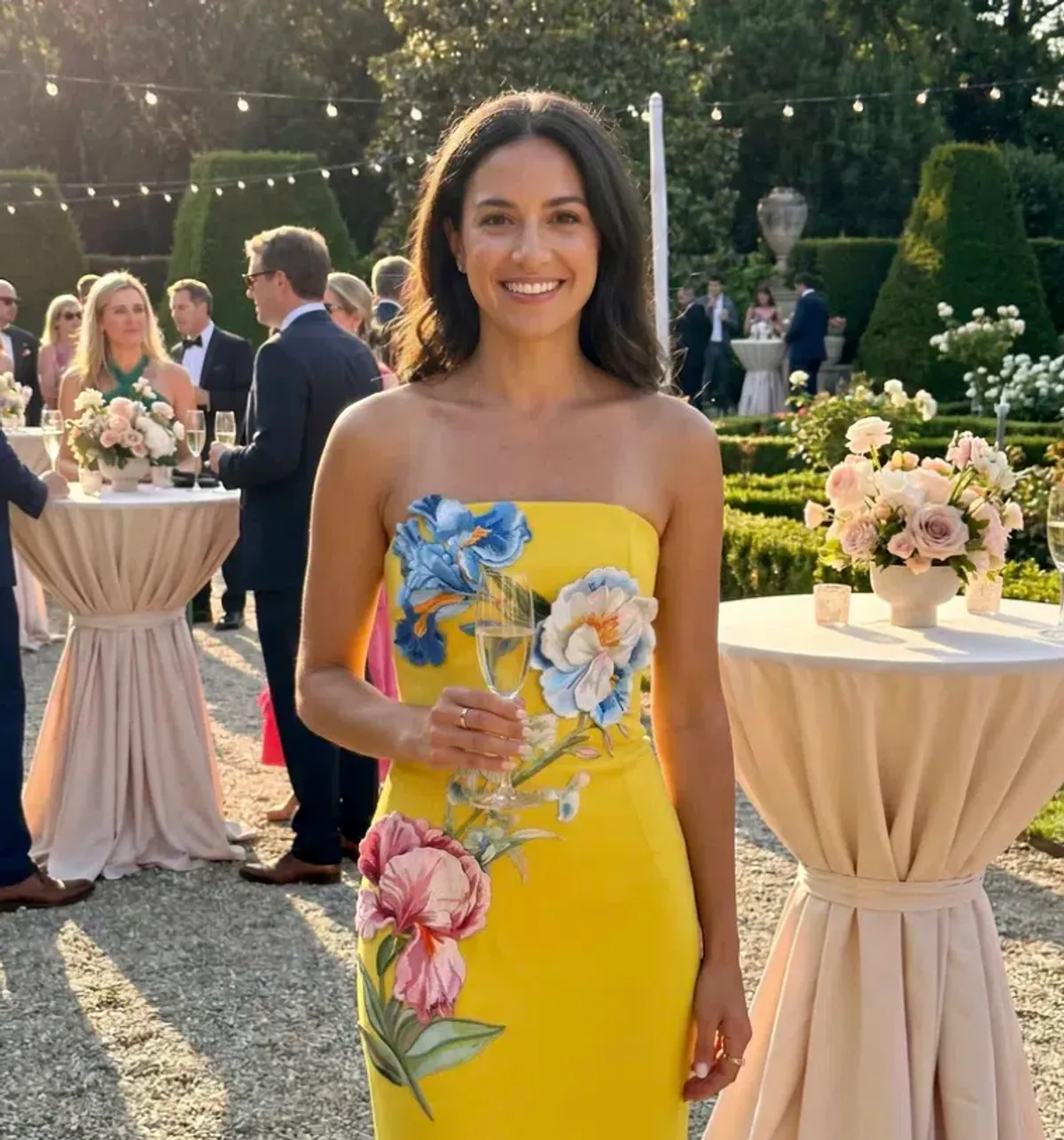 Leo Lin Rayna Applique Floral Bustier Maxi Dress Mustard Size AU 10 for rent on The Volte - main image