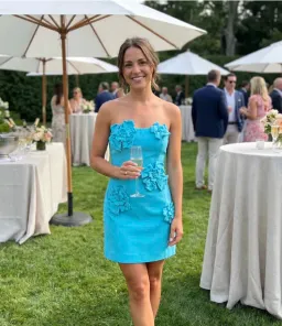 Leo Lin Rosario Petal Bustier Mini Dress in Aqua Size 8 for rent on The Volte - image 1