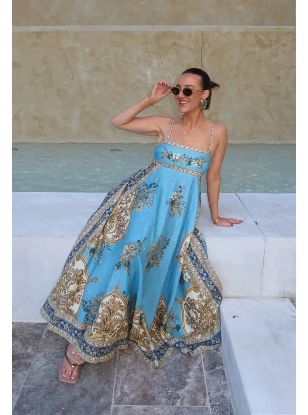 Alemais x La Sirena Exclusive Cassie Midi Sundress Blue Floral Size 8 for rent on The Volte - main image