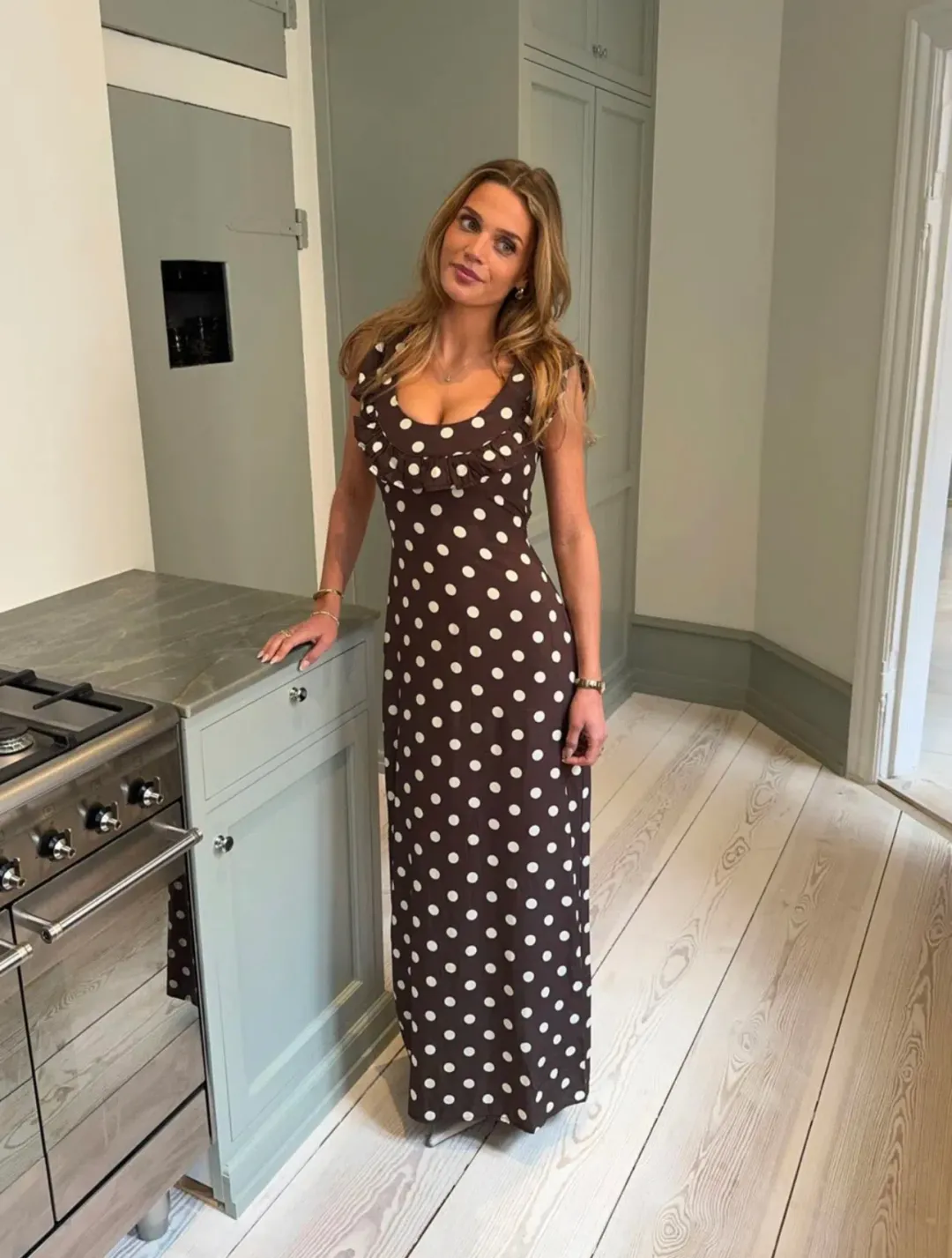 Design By Si Luna Maxi Dress With Polka Dots Brown/Yellow Size S / AU 8 for rent on The Volte - main image