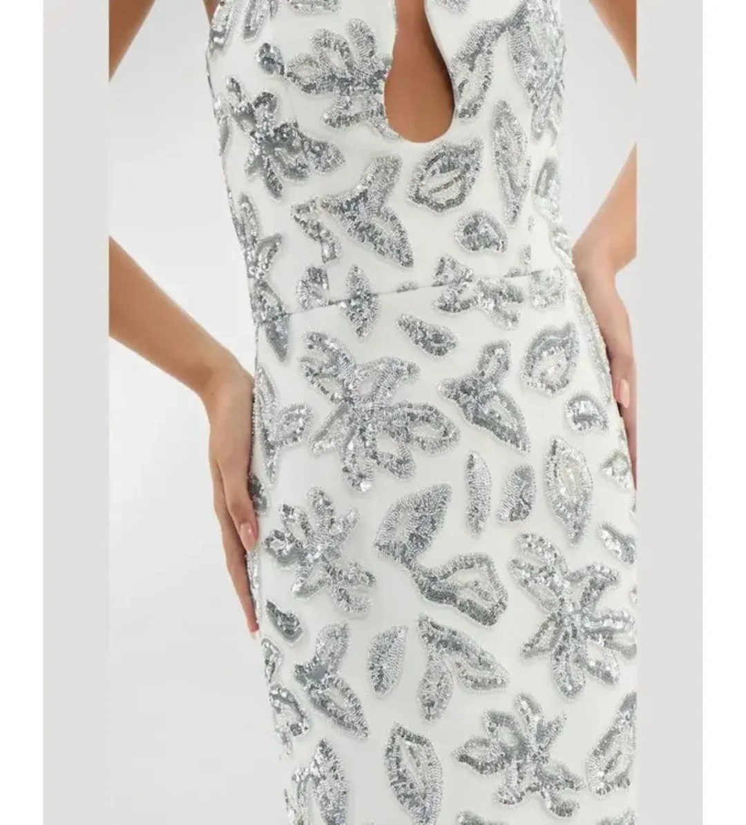 Rebecca Vallance Suki Strapless Bead & Sequin Midi Dress White Size AU 16 for rent on The Volte - main image