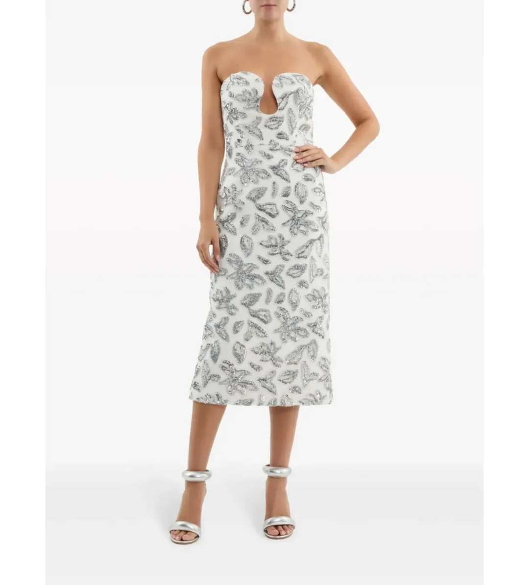 Rebecca Vallance Suki Strapless Bead & Sequin Midi Dress White Size AU 16 for rent on The Volte - main image