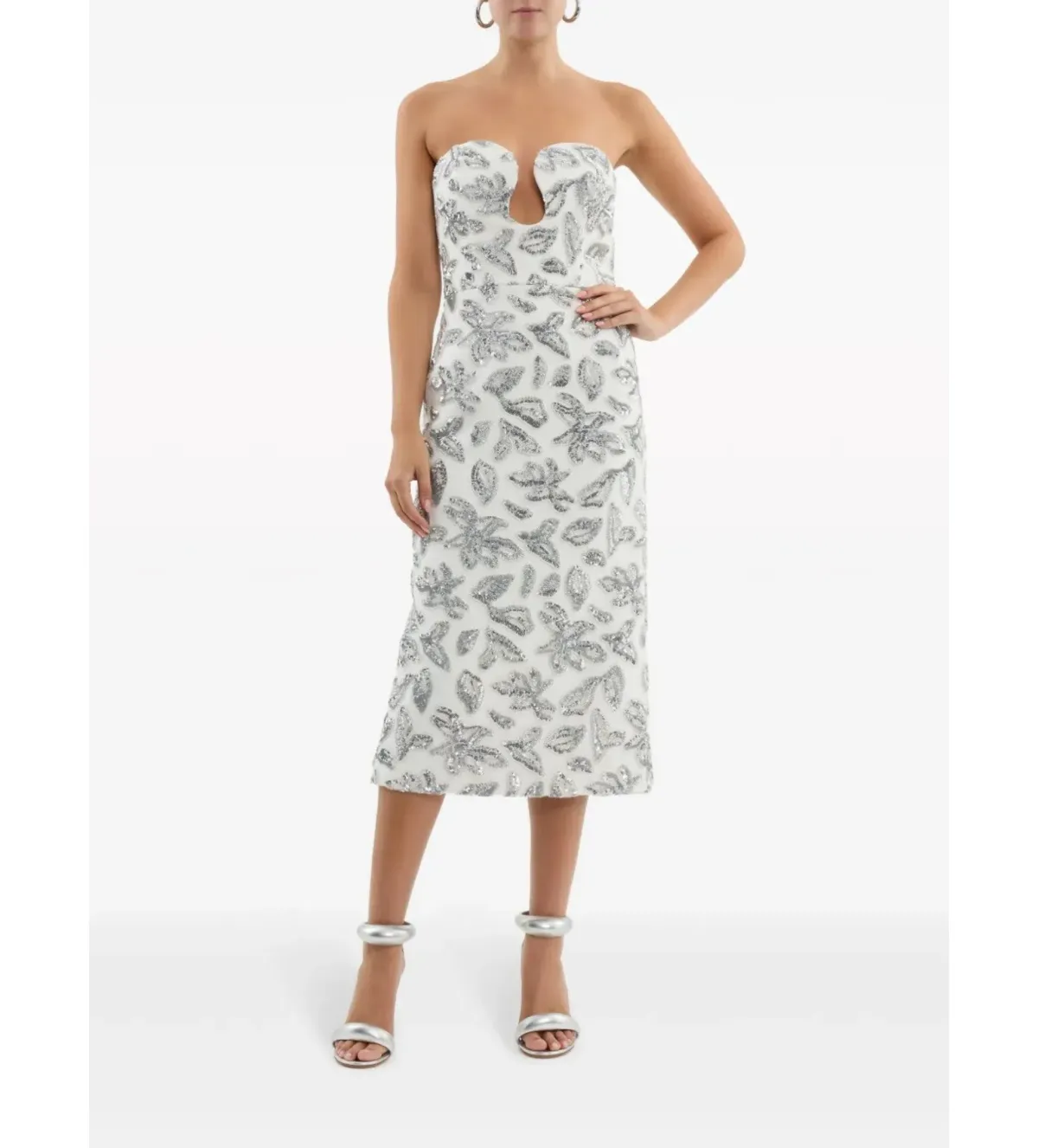Rebecca Vallance Suki Strapless Bead & Sequin Midi Dress White Size AU 16 for rent on The Volte - main image