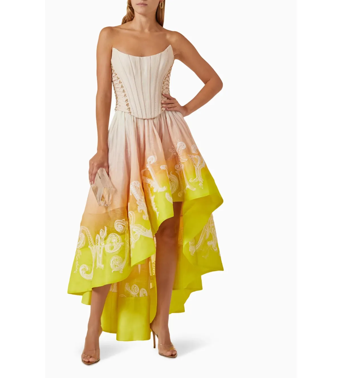 Zimmermann Wonderland Lace Up Midi Dress Sunset Ombre Size 2 AU 12 for rent on The Volte - main image