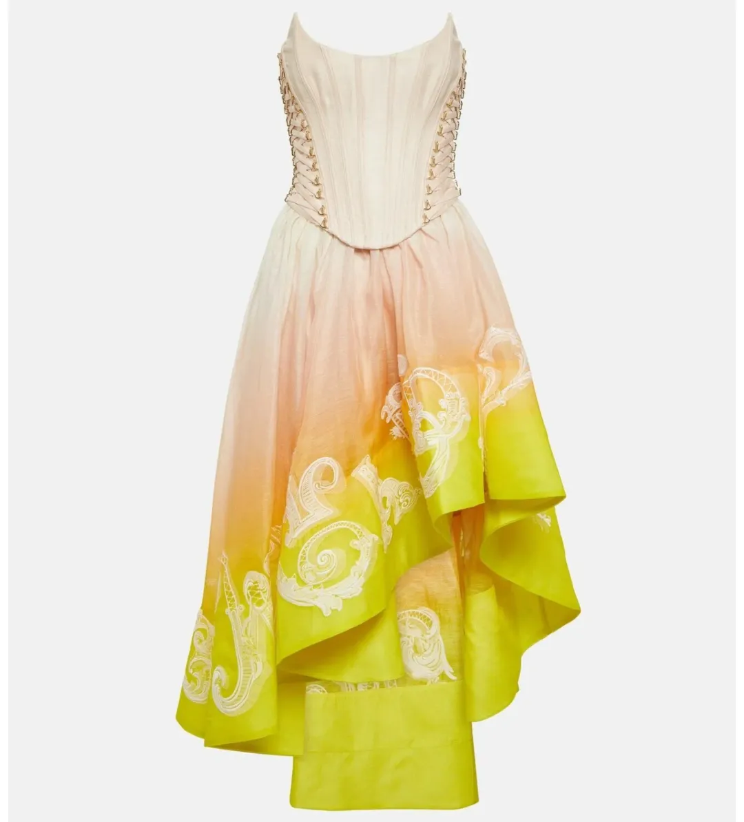Zimmermann Wonderland Lace Up Midi Dress Sunset Ombre Size 2 AU 12 for rent on The Volte - main image