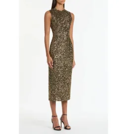 Carla Zampatti Bronze Crushed Sequin Midi Dress Gold Size 8 for rent on The Volte - image 2