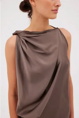 Bianca Spender Bronze Silk Roma Gown Size AU 12 for rent on The Volte - image 4