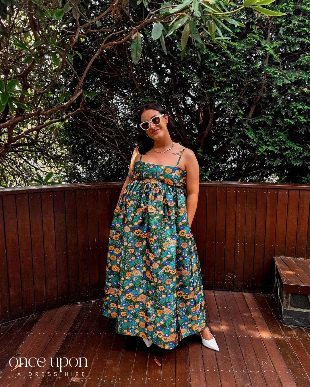 Alemais Carmine Printed Open Back Midi Dress Green Floral Multi Size 12 for rent on The Volte - main image