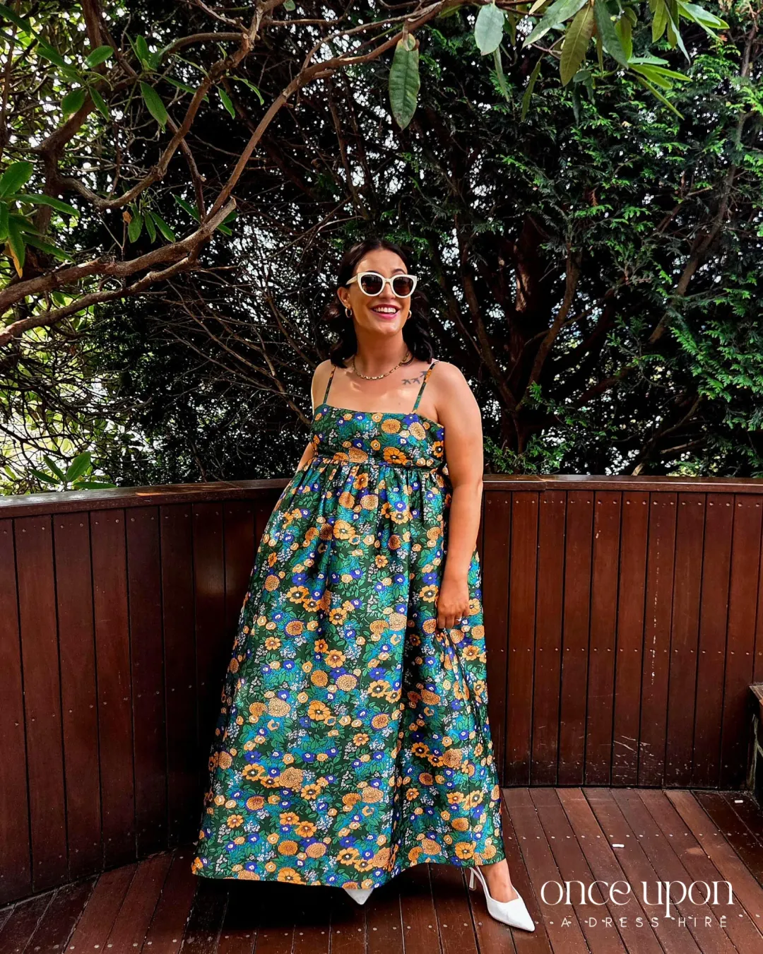 Alemais Carmine Printed Open Back Midi Dress Green Floral Multi Size 12 for rent on The Volte - main image