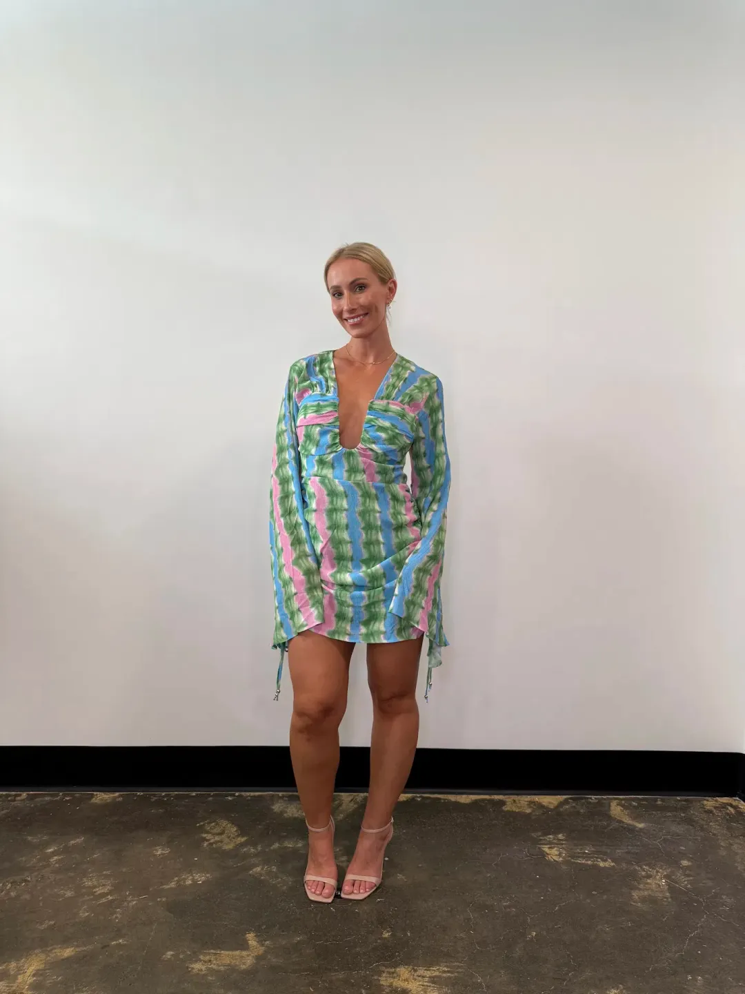 The Wolf Gang Zoya Mini Dress Tie Dye Stripe Size AU 8 for rent on The Volte - main image