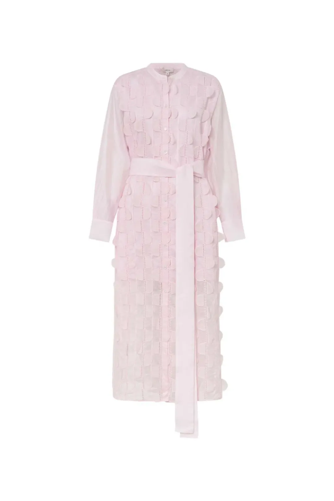 Oroton Scallop Lace Shirt Midi Long Sleeve Dress Pink Rose Size AU 16 for rent on The Volte - main image