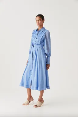 Aje Iris Pleated Bib Midi Dress Mist Blue Size AU 10 for rent on The Volte - image 2