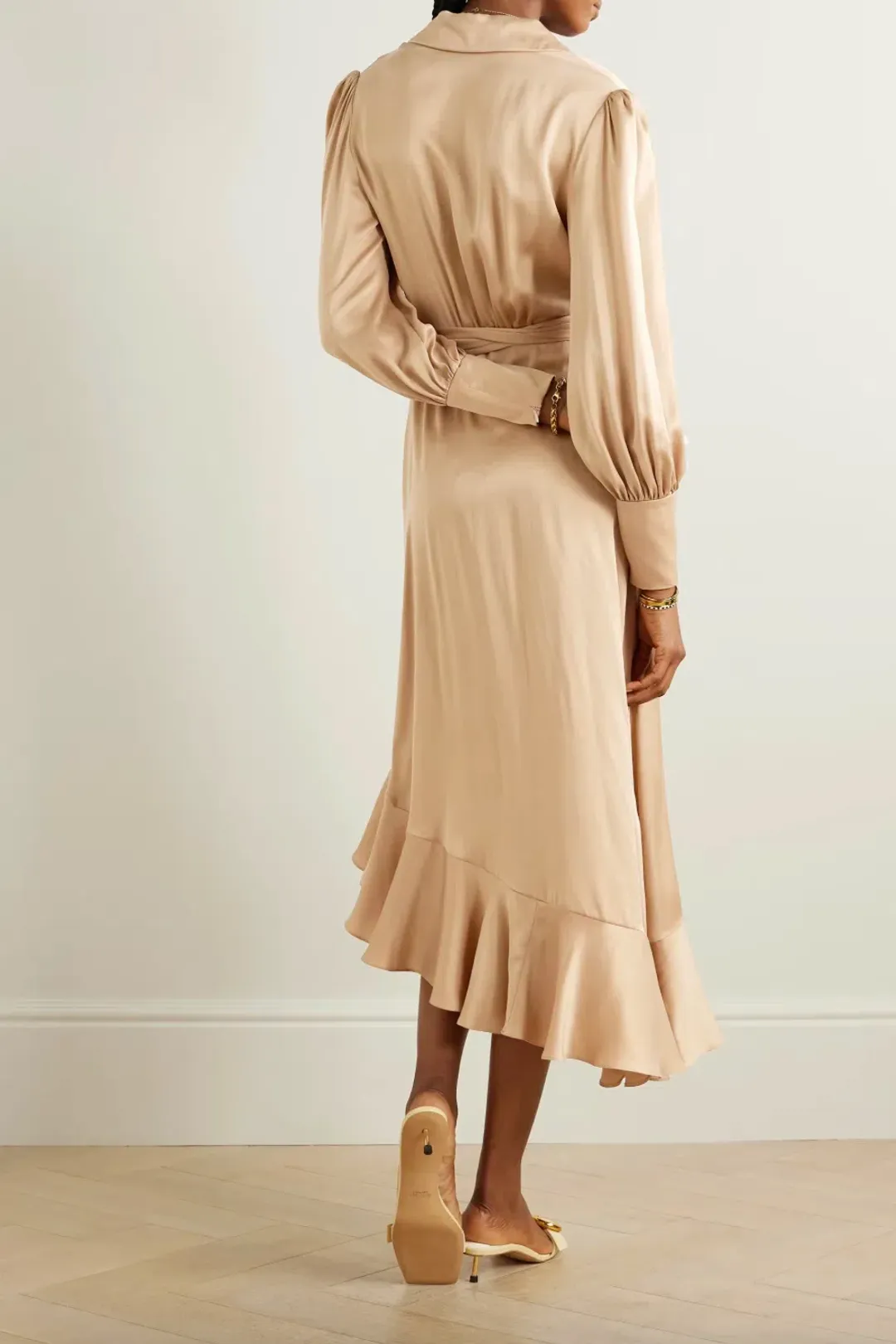 Zimmermann Silk Wrap Midi Dress Beige Size 3/AU 14 for rent on The Volte - main image