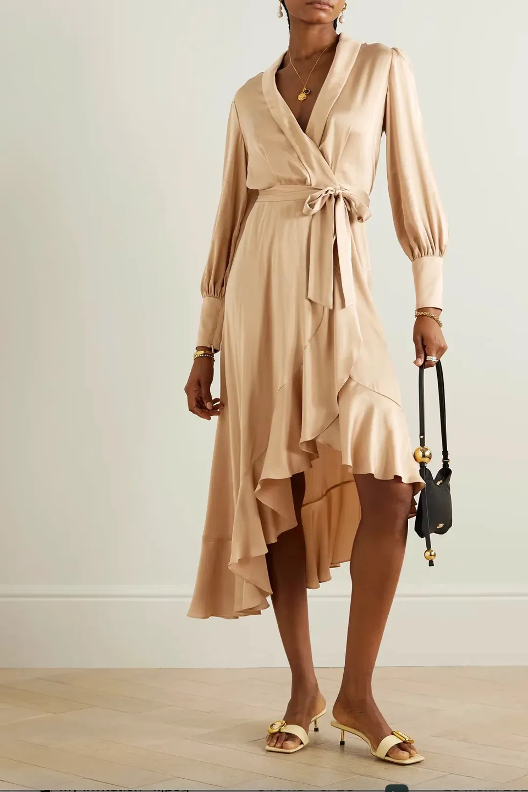 Zimmermann Silk Wrap Midi Dress Beige Size 3/AU 14 for rent on The Volte - main image