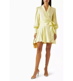 Zimmermann Silk Wrap Mini Dress in  Lemon Size 3/ AU 14 for rent on The Volte - image 1