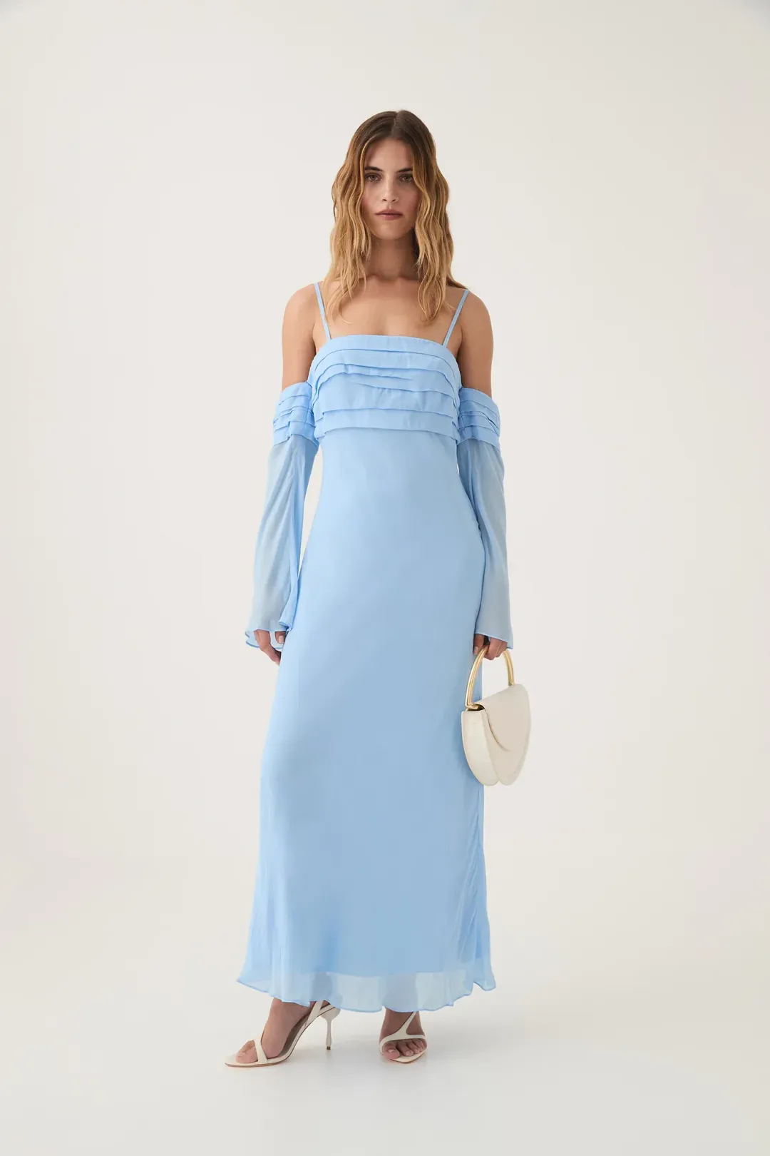 Aje Minette Chiffon Midi Dress in Powder Blue Size AU 4 for rent on The Volte - main image