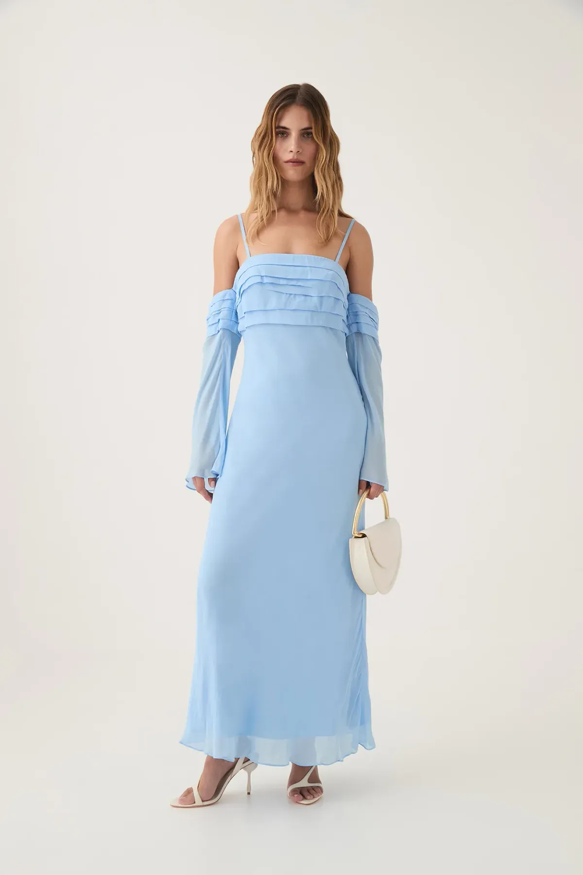 Aje Minette Chiffon Midi Dress in Powder Blue Size AU 4 for rent on The Volte - main image