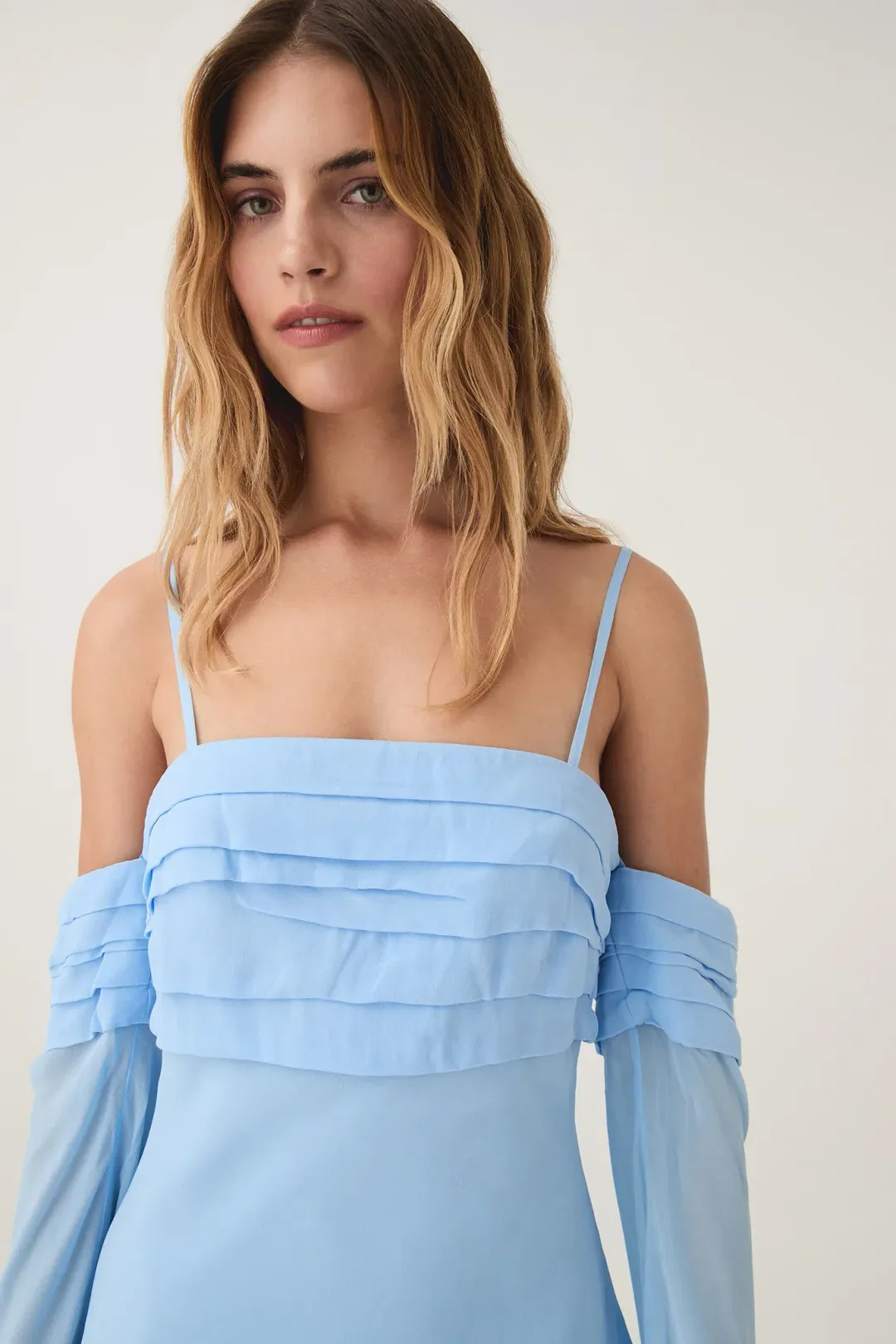 Aje Minette Chiffon Midi Dress in Powder Blue Size AU 4 for rent on The Volte - main image