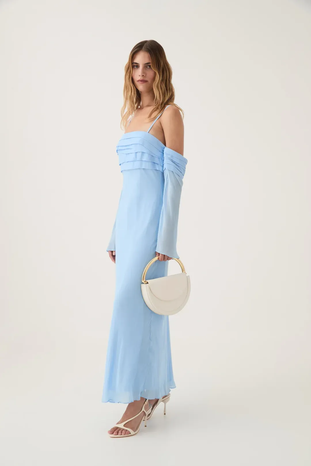 Aje Minette Chiffon Midi Dress in Powder Blue Size AU 4 for rent on The Volte - main image