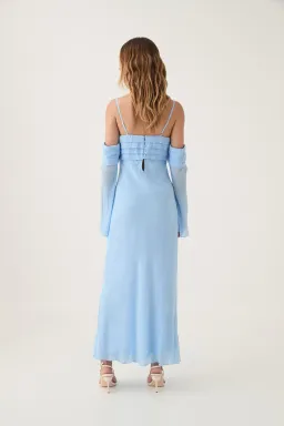 Aje Minette Chiffon Midi Dress in Powder Blue Size AU 4 for rent on The Volte - image 4