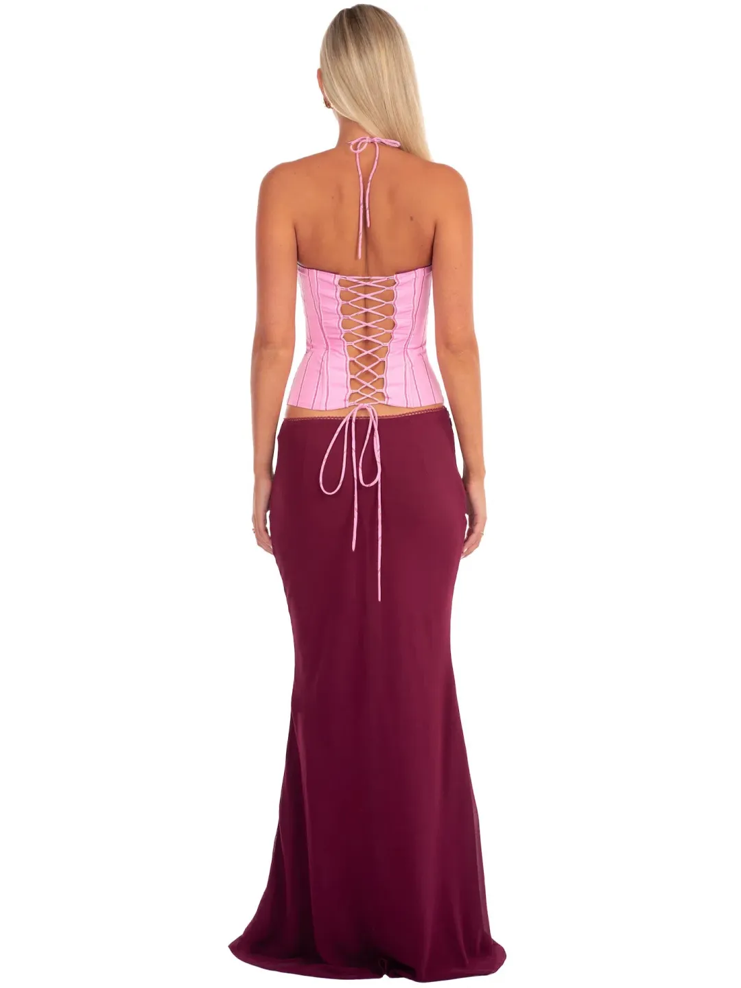 I am Delilah Angelina Corset & Maxi Skirt Set in Sangria/Pink Size S / AU 8 for rent on The Volte - main image