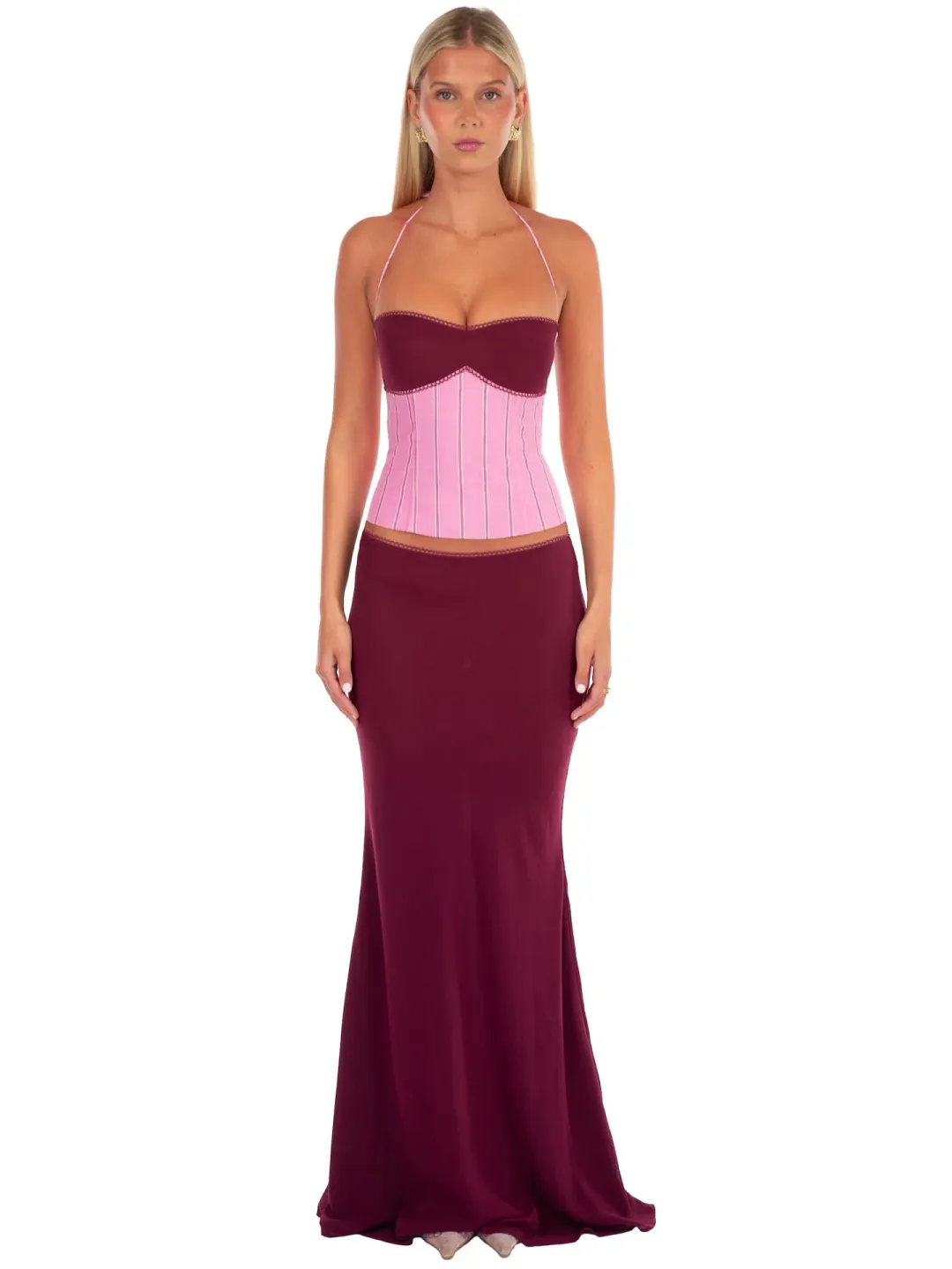 I am Delilah Angelina Corset & Maxi Skirt Set in Sangria/Pink Size S / AU 8 for rent on The Volte - main image