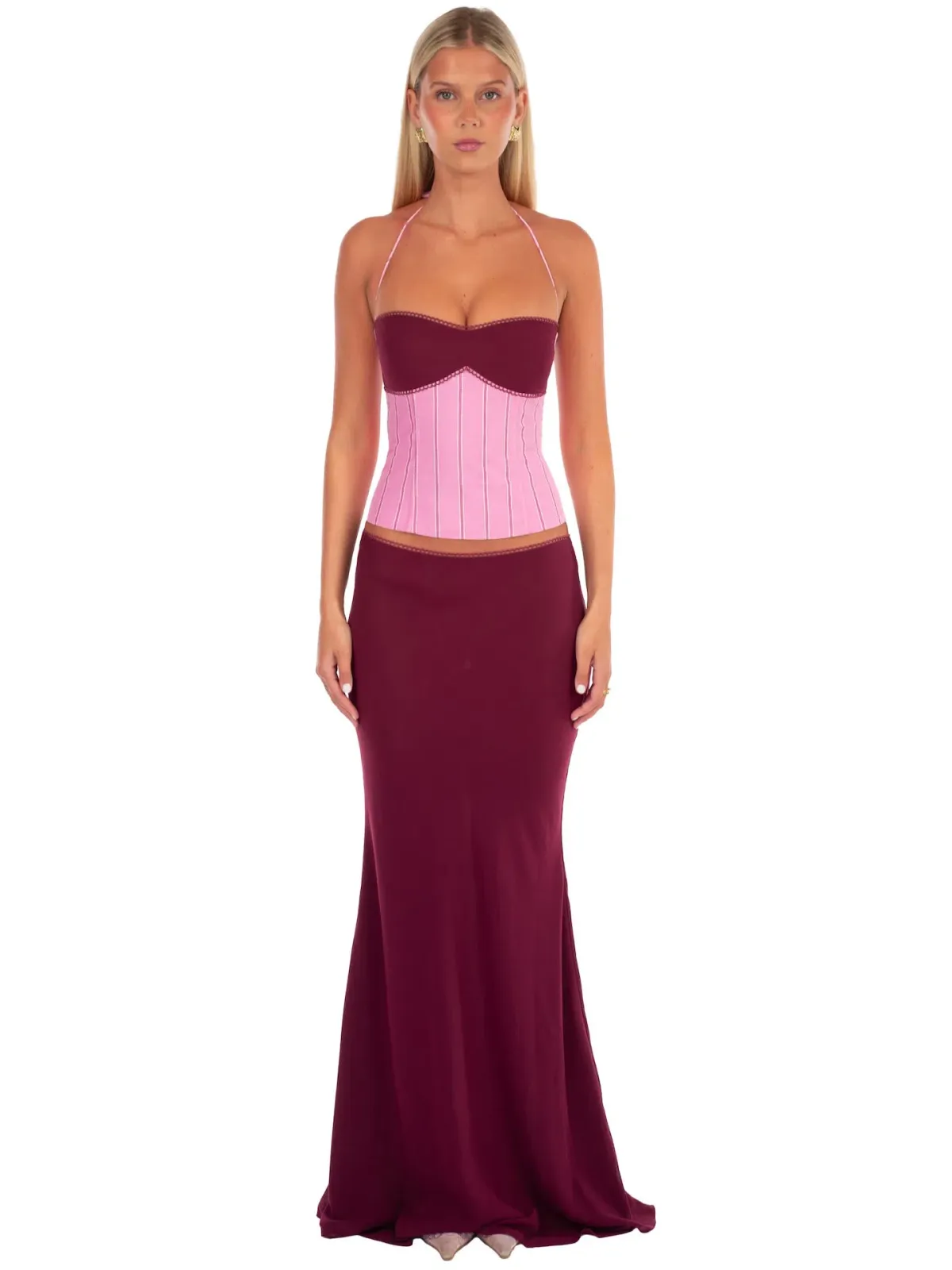 I am Delilah Angelina Corset & Maxi Skirt Set in Sangria/Pink Size S / AU 8 for rent on The Volte - main image