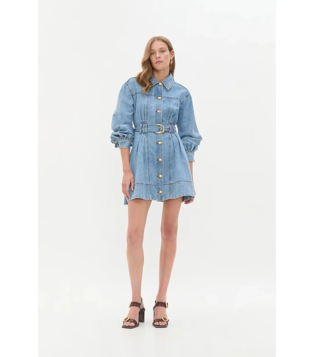 Aje Lane Denim Mini Dress Coastal Wash Size AU 8 for rent on The Volte - main image