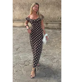 Design By Si Luna Dress Maxi Dress Brown Polka Size 6 for rent on The Volte - image 1