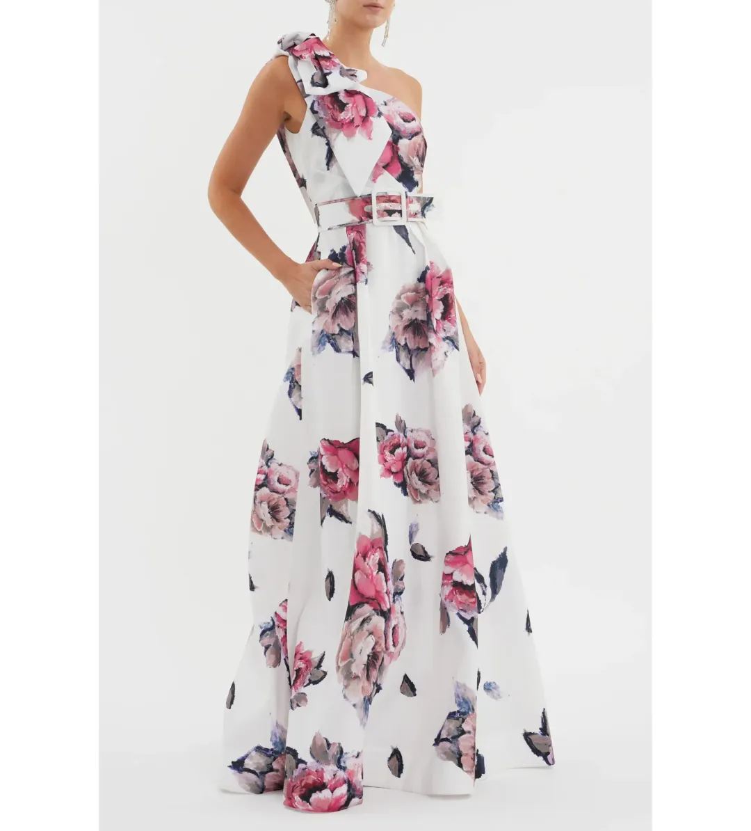 Rebecca Vallance Aveline One Shoulder Gown White Floral Size AU 10 for rent on The Volte - main image
