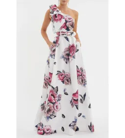 Rebecca Vallance Aveline One Shoulder Gown White Floral Size AU 10 for rent on The Volte - image 1