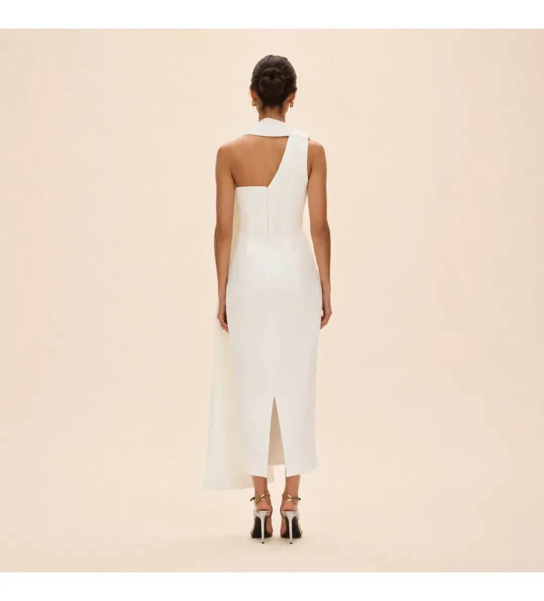 Rachel Gilbert Clara Stretch Crepe Wedding Midi Dress in Ivory Size AU8 for rent on The Volte - main image