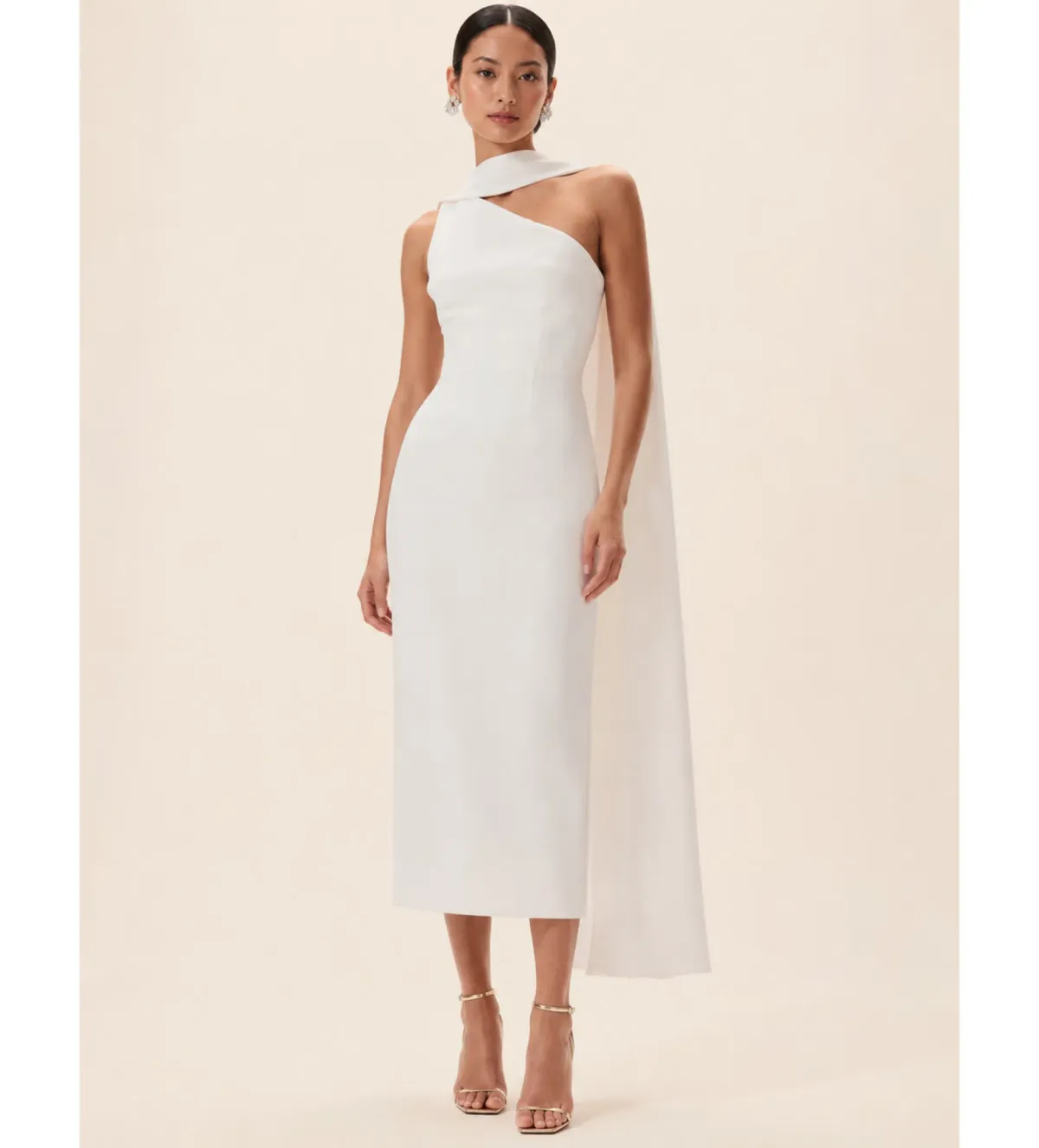 Rachel Gilbert Clara Stretch Crepe Wedding Midi Dress in Ivory Size AU8 for rent on The Volte - main image