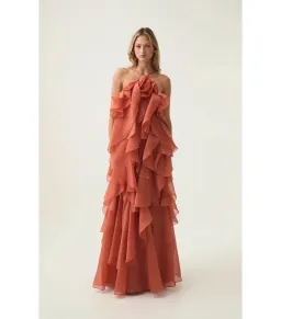 Aje Pandorea Layered Maxi Dress in Coral Clay Size AU 6 for rent on The Volte - image 1