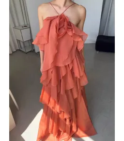Aje Pandorea Layered Maxi Dress in Coral Clay Size AU 6 for rent on The Volte - image 3