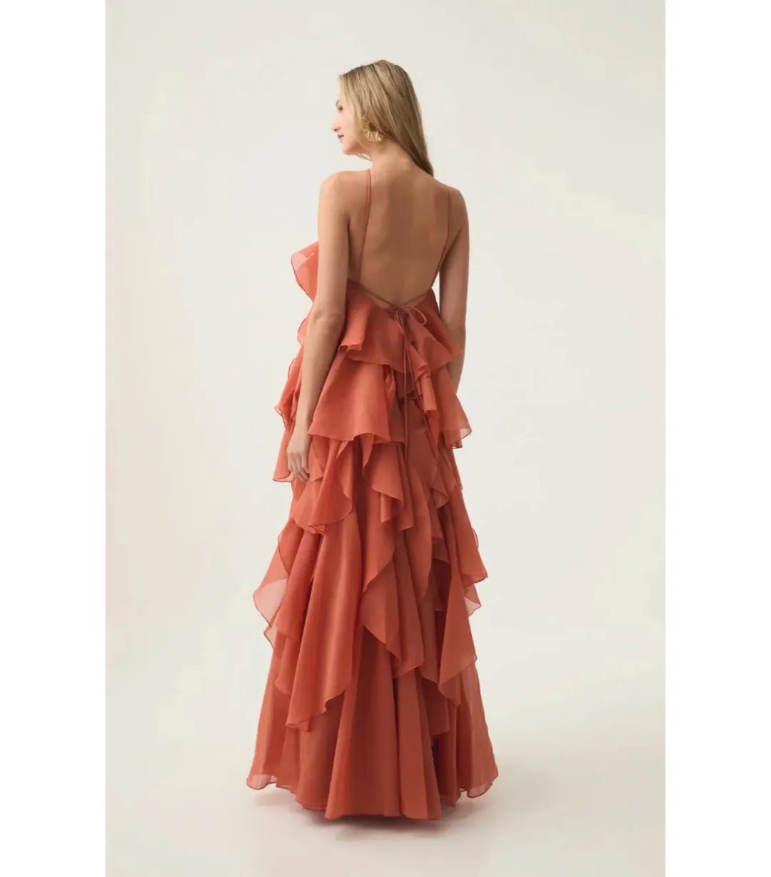 Aje Pandorea Layered Maxi Dress in Coral Clay Size AU 6 for rent on The Volte - main image
