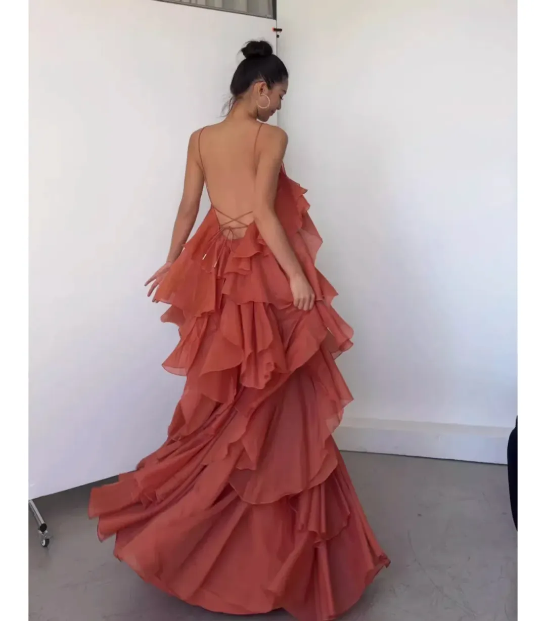 Aje Pandorea Layered Maxi Dress in Coral Clay Size AU 6 for rent on The Volte - main image