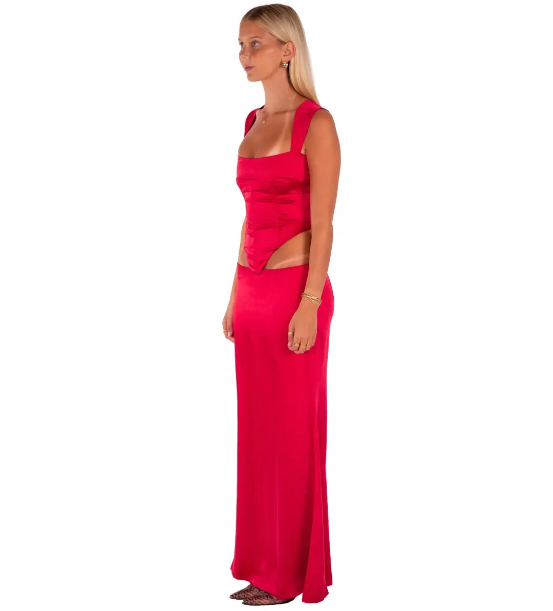 I am Delilah Valerie Corset and Skirt Set in Cherry Size XS / AU 6 for rent on The Volte - main image