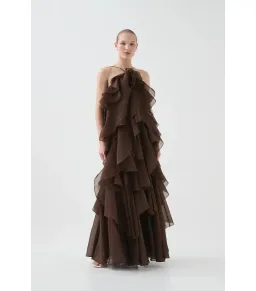 Aje Pandorea Layered Maxi Dress in Chocolate Size AU 8  for rent on The Volte - image 1