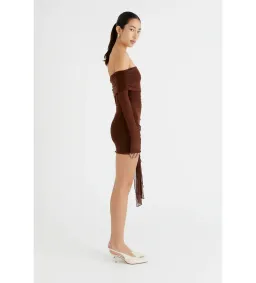 Benni Yasmin Off Shoulder Mini Dress in Cacao Size AU 6 for rent on The Volte - image 2