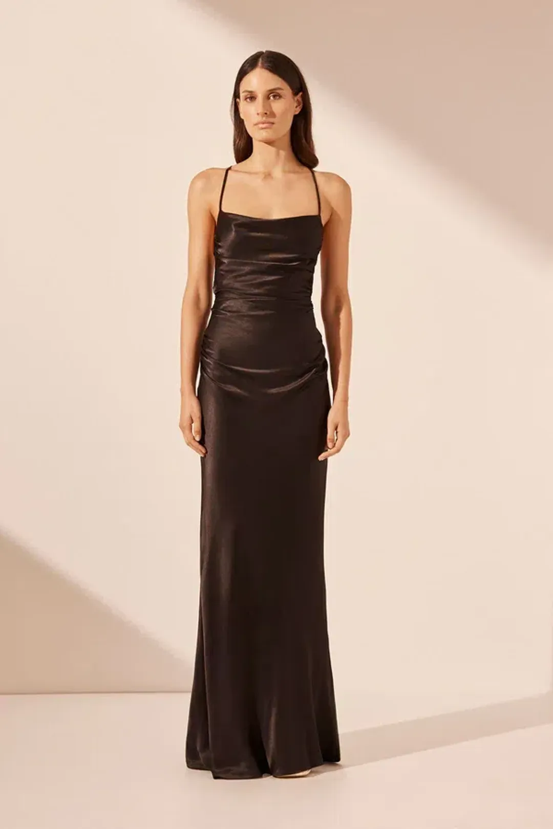 Shona Joy La Lune Lace Back Maxi Dress in  Black Size AU 10 for rent on The Volte - main image