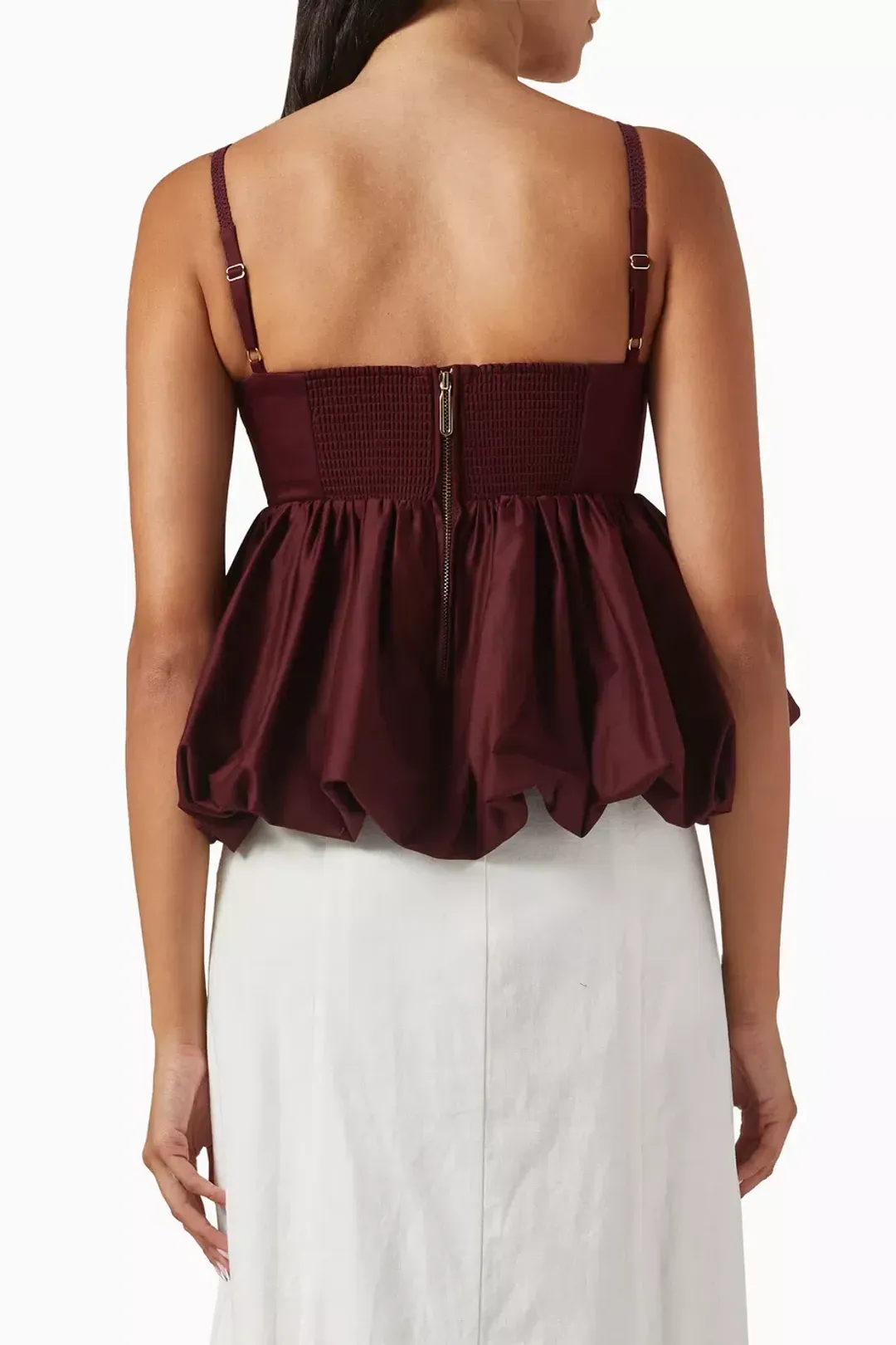 Clea Galerie Mimi Peplum Top in Burgundy XS / AU 6 for rent on The Volte - main image