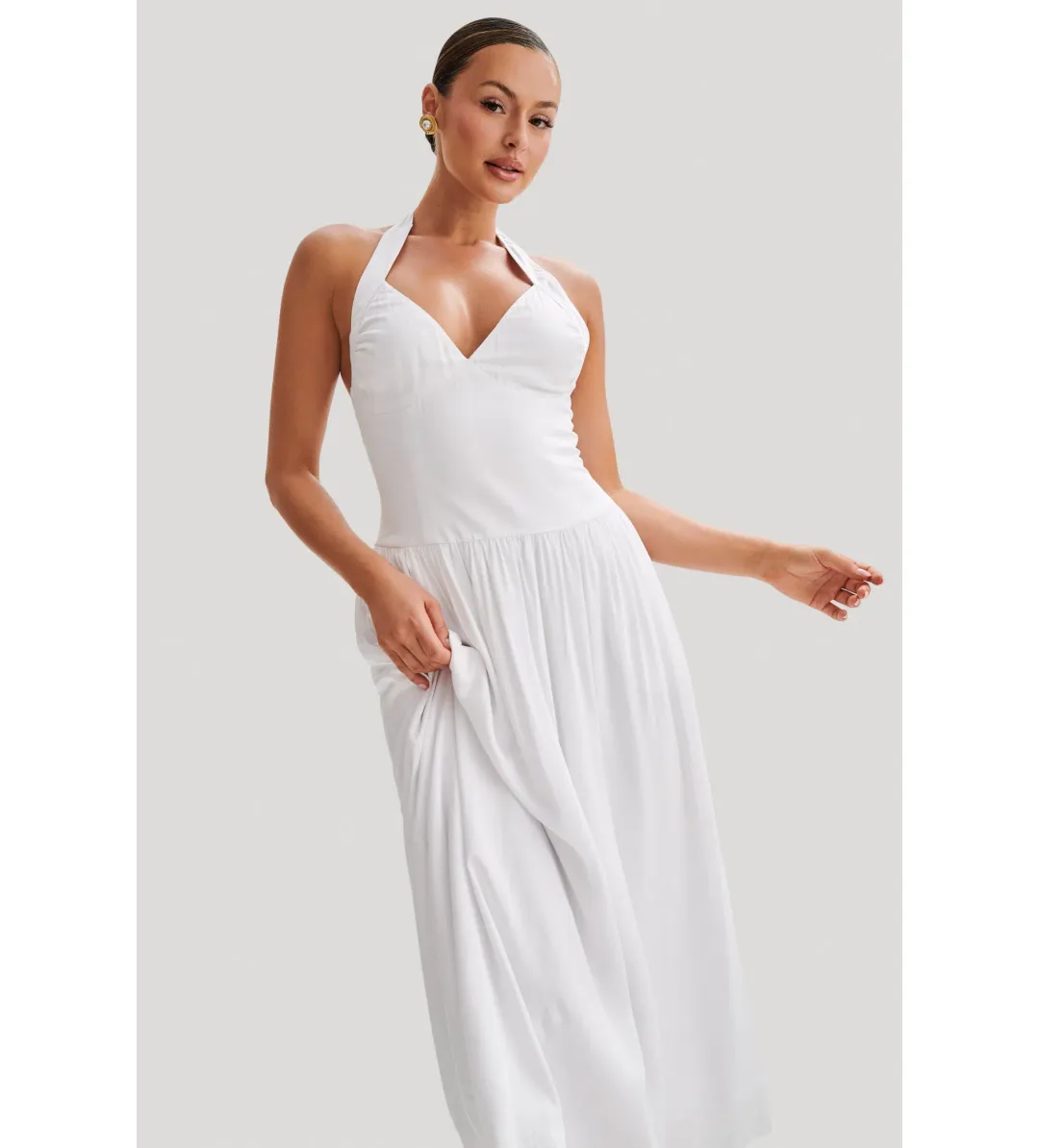 Meshki Harriette Halter Midi Dress in White Size XS / AU 6 for rent on The Volte - main image