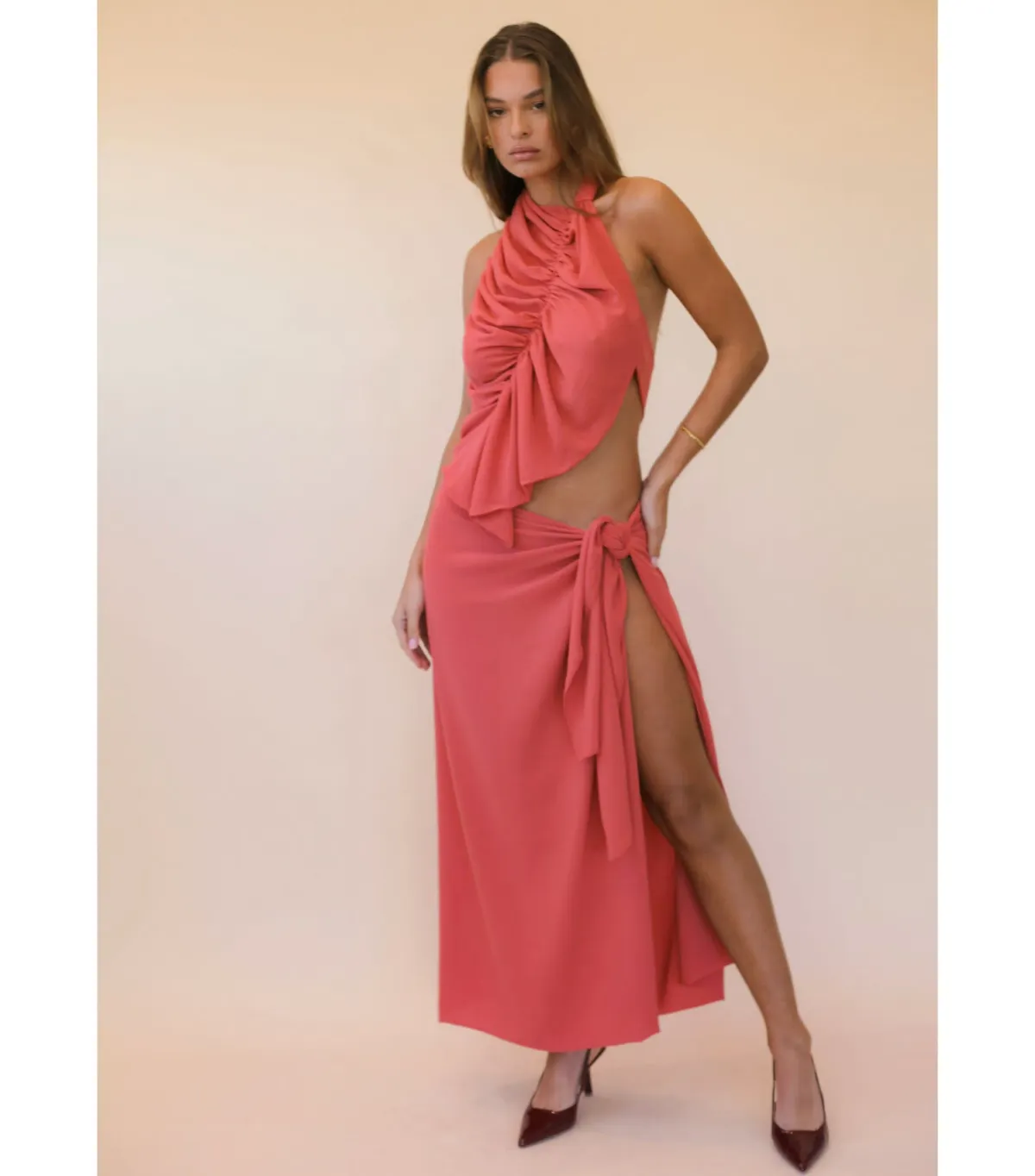 Koster Kulture Bobbies Top and Maxi Skirt Set in Coral Size S / AU 8 for rent on The Volte - main image