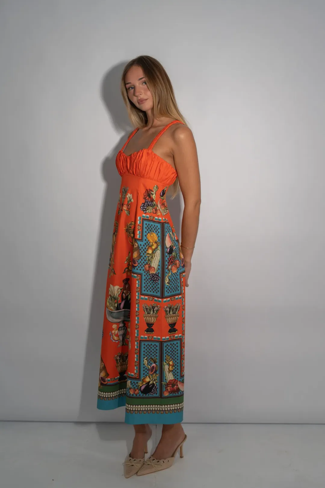 Alemais Rocco Midi Dress Orange Print Size 6 for rent on The Volte - main image