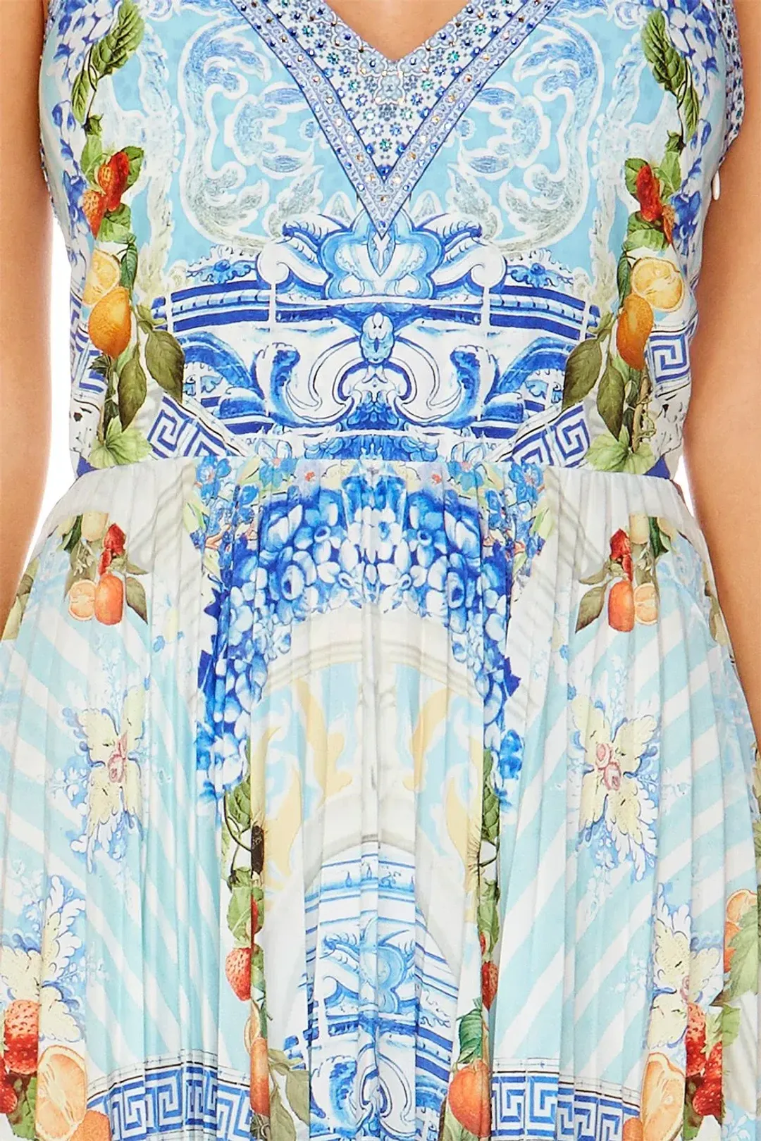 Camilla A Night To Remember Crystal Embellished Printed Blue Silk Maxi Dress Size M / AU 12 for rent on The Volte - main image