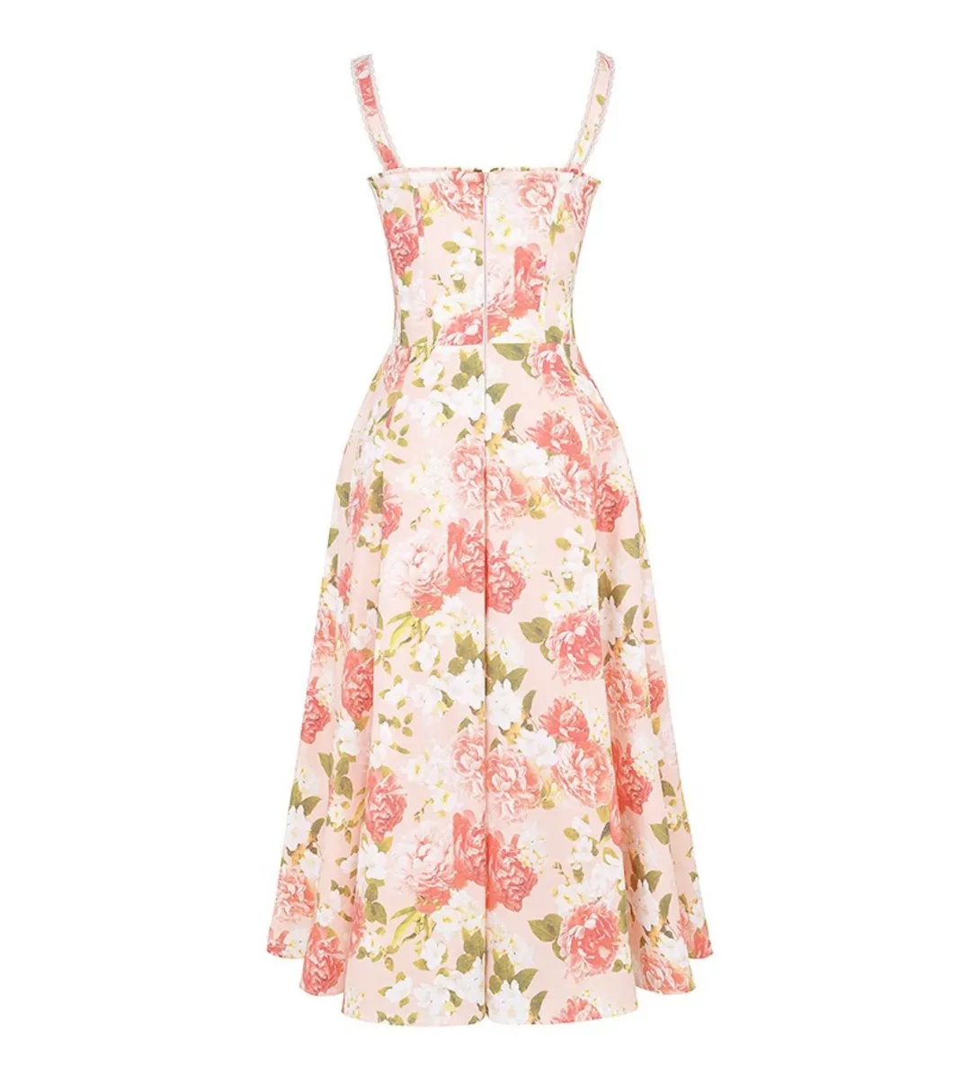 House of CB Rosalee Cotton Bustier Midi Sundress Pink Peony Print Size AU 8 for rent on The Volte - main image
