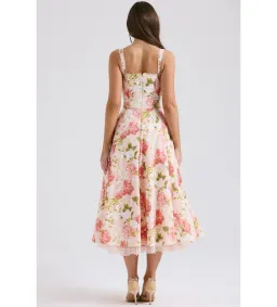 House of CB Rosalee Cotton Bustier Midi Sundress Pink Peony Print Size AU 8 for rent on The Volte - image 4